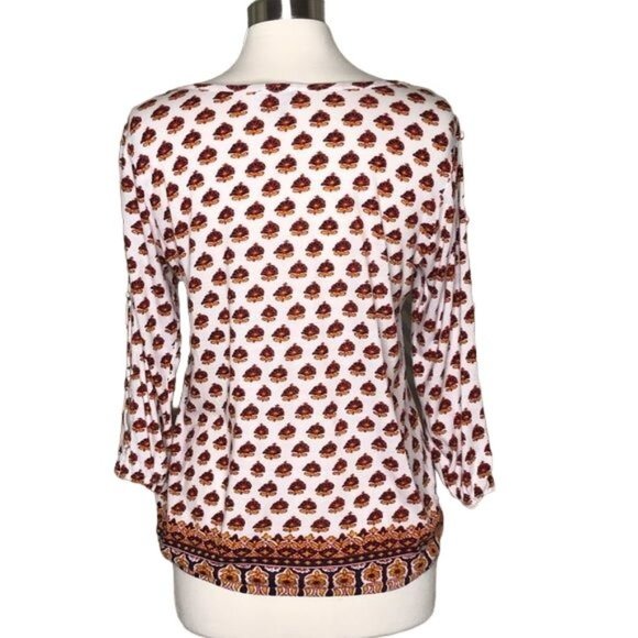 Lucky Brand M button sleeve top medallion print white red - Picture 4 of 8